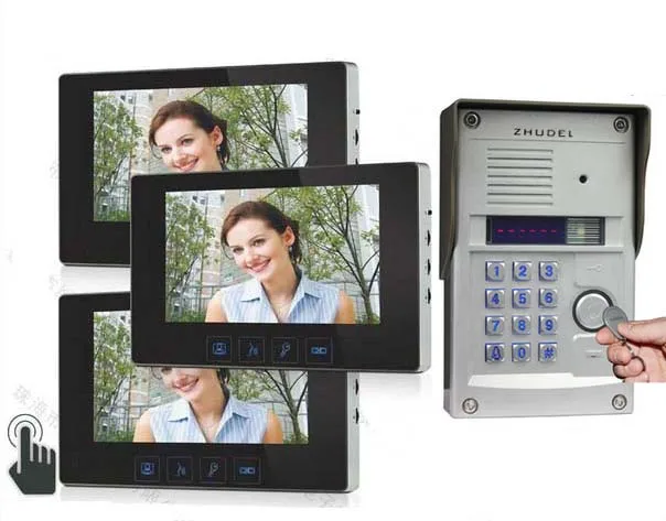 ZHUDELE New Arrival Home Security Intercom System 7&quotVideo Door Phone 700TVL HD Camera Night vision ID card &amp Password Unlock 1V3 |