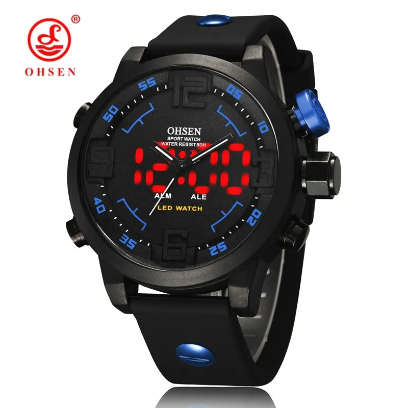 OHSEN AD2820 мужские силиконовые спортивные светодиодные цифровые часы аналоговые
