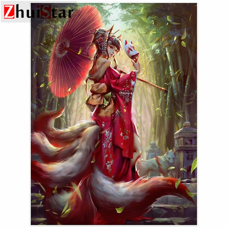 

5d diamond painting full square / round diamond embroidery demon fox beauty rhinestone DIY mosaic home decoration drop shipping