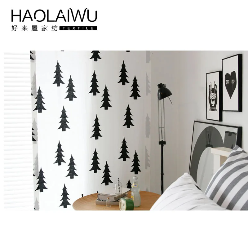 Занавески для окна детские 3D фото черные рождественские деревья принт занавески