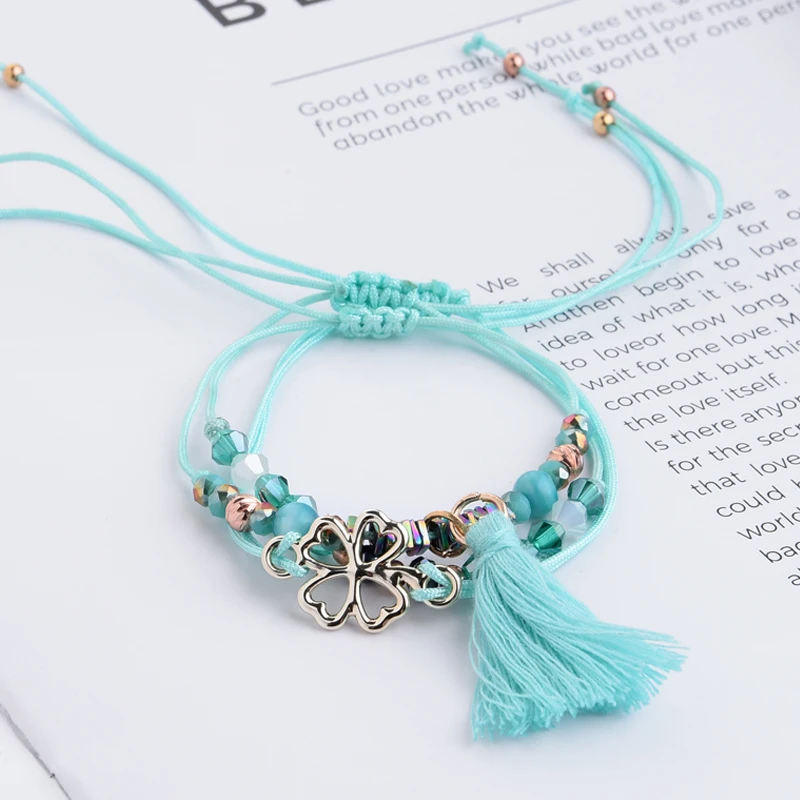 Женский браслет с кисточками Boho модные плетеные браслеты кристаллами в виде
