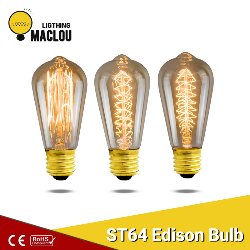Винтажная лампочка эдисона лампа накаливания ST64 110 V 220 Эдисона E27 декоративная