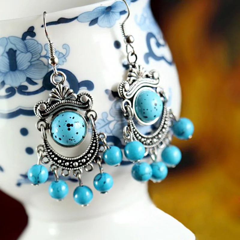 Женские серьги подвески из цинкового сплава черные и красные с натуральным