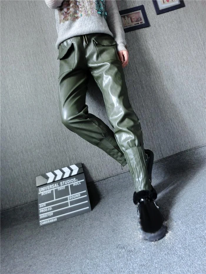 Брюки султанки женские из ПУ кожи свободные повседневные штаны узкие брюки