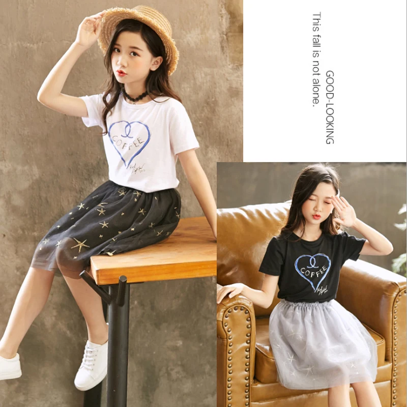 Платье для девочек-подростков юбка длинная футболка пышная весенне-летний