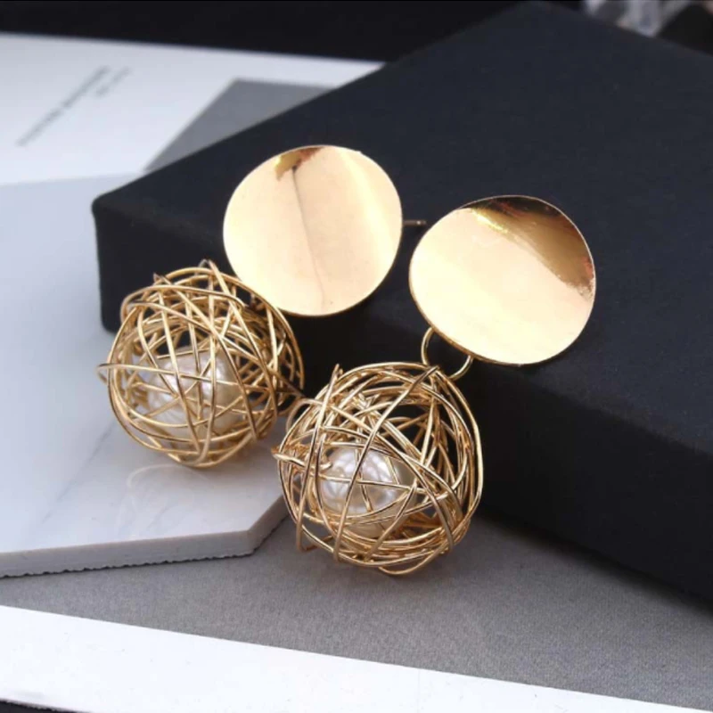 Новые модные ZA массивные металлические серьги с шариком геометрические круглые