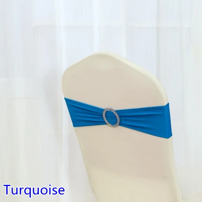

Turquoise Colour Shiny Round Buckles Spandex Chair Sash Wedding Chair Sashes Lycra Stretch Chair Band Universal Hotel Party Show