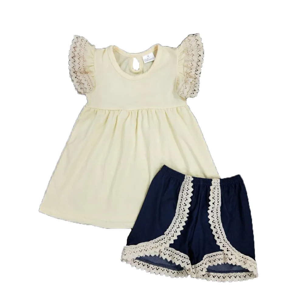 

Summer children clothes baby girl's set lace boutique 2 piece set