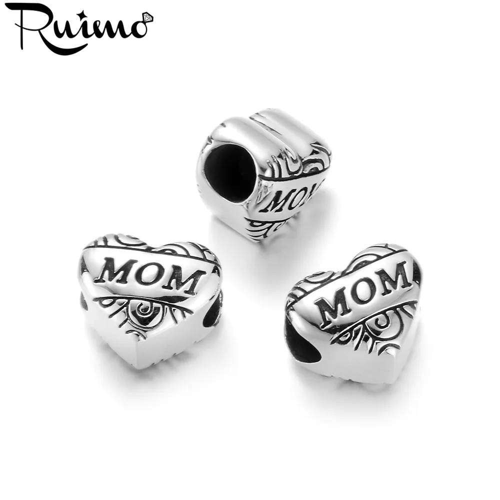 Бисер с надписью Mom Heart RUIMO 5 мм из нержавеющей стали для изготовления ювелирных