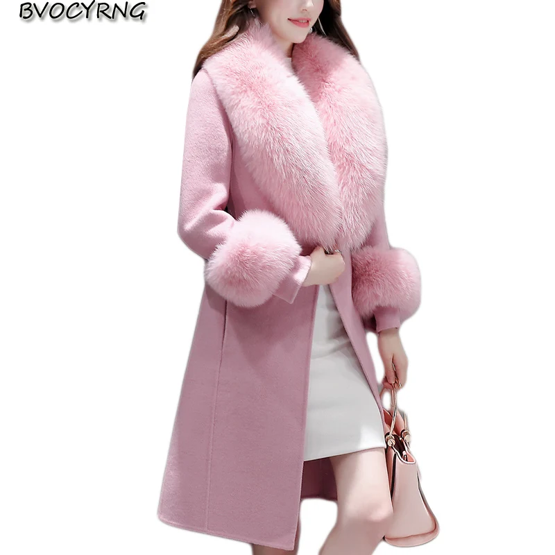 

2017 Europe New Women's Wear Wool Parka Winter Fashion Heavy Hair Leisure Coat Elegant Lady Jacket Long Slim Parka Female Q939