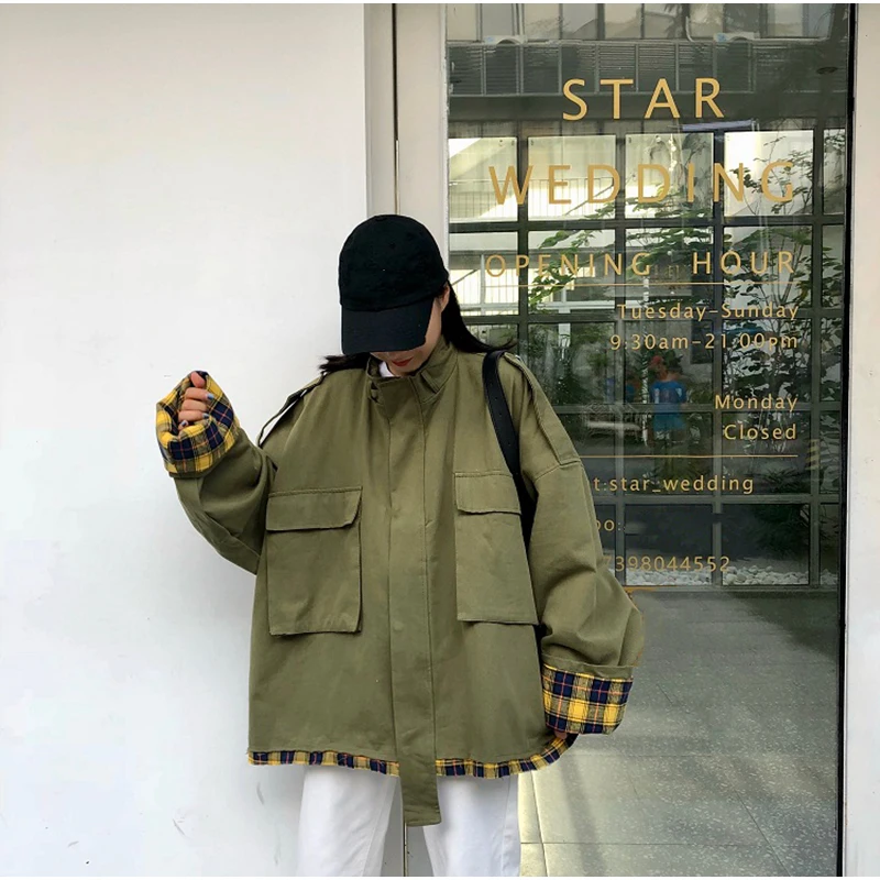 Plegie Harajuku, негабаритная клетчатая Лоскутная Женская куртка, весна, новая верхняя одежда, пальто в стиле хип-хоп, уличная одежда, свободные BF стильные куртки