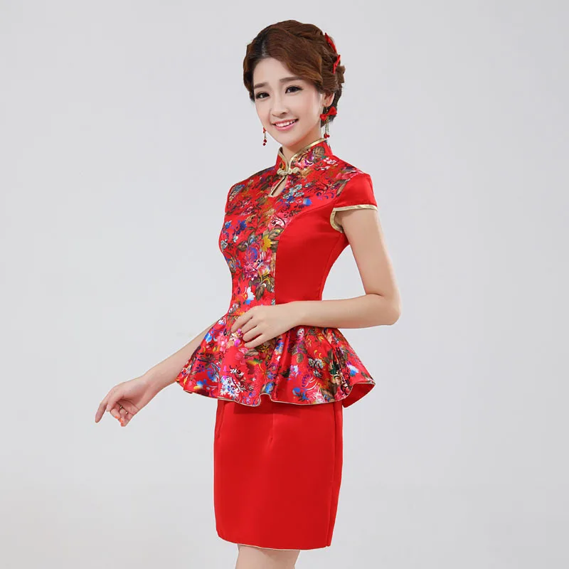 2015 new cheongsam dress wedding red short-sleeved short paragraph improved retro sleeve the bride toast | Тематическая одежда и