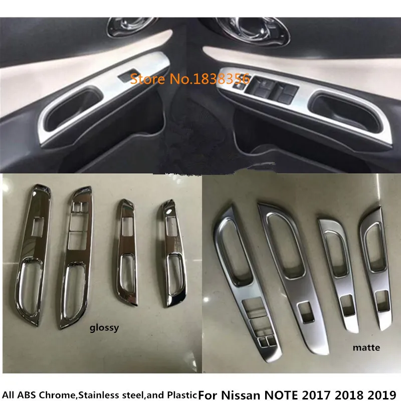 

Car ABS Chrome/Matte Door Window Glass Inner Panel Armrest Lift Switch Button Trim Frame For Nissan NOTE 2017 2018 2019 2020