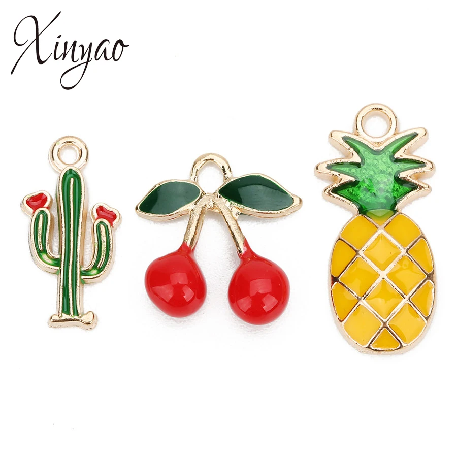 XINYAO 10 шт./лот смешанные фрукты кактус вишня ананас в форме кулона эмалевые