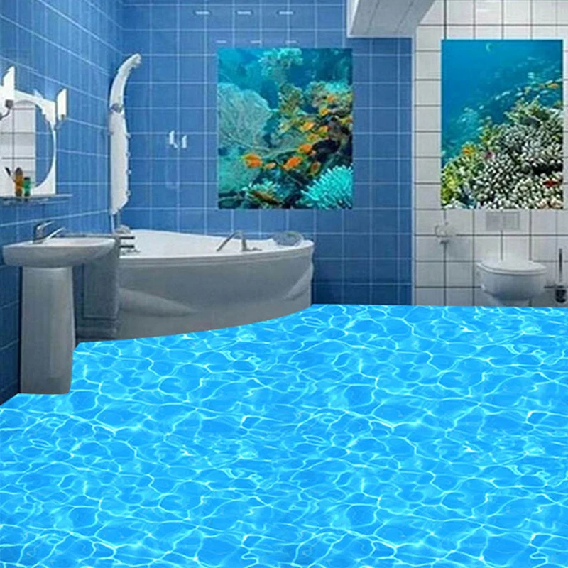 3D ПВХ обои для пола синий кристалл блестящая водная роспись ванной комнаты