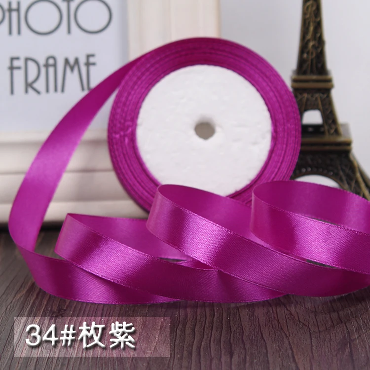 34 Rose Purple 22 м/лот 15 мм шелковые атласные ленты Рождественские Свадебные украшения подарок на день рождения упаковка DIY ремесла розы искусственный цветок - Цвет: 34 Rose Purple