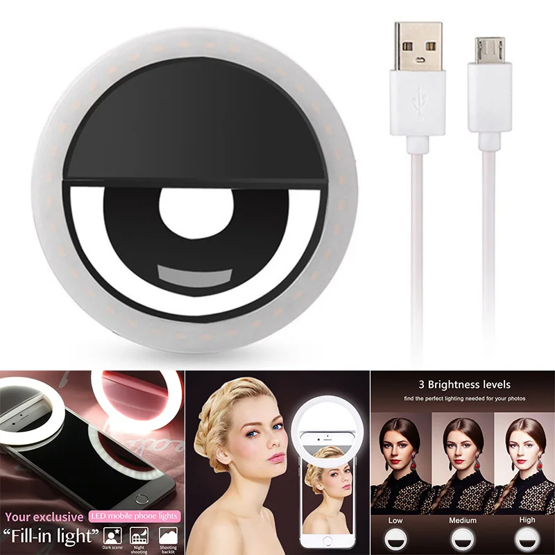 Портативная вспышка со светодиодной USB зарядкой для фотосъемки с кольцом селфи