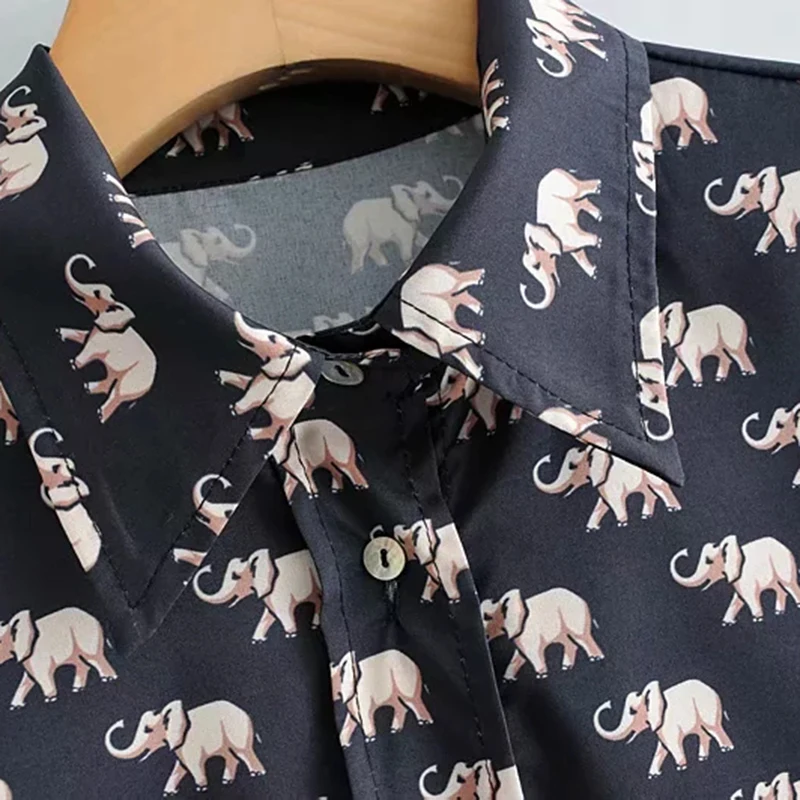 2019 Sweet Animal Print Za Women-s Spring Blouse Female Elephant Cute Long Sleeve Fashion Shirt Tops bluzki damskie |