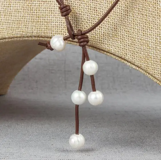 Новые модные жемчужные украшения длинное кожаное ожерелье из белого