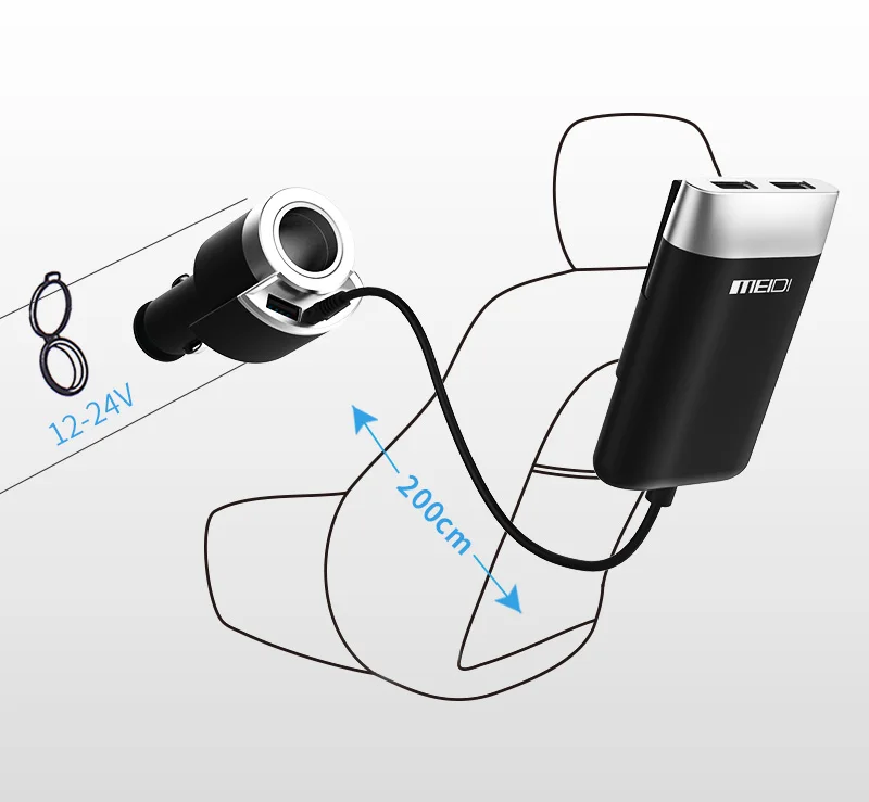MEIDI автомобильное зарядное устройство 4 порта USB и адаптер для прикуривателя с кабелем 2 м универсальное USB быстрое зарядное устройство для мобильных телефонов и планшетов