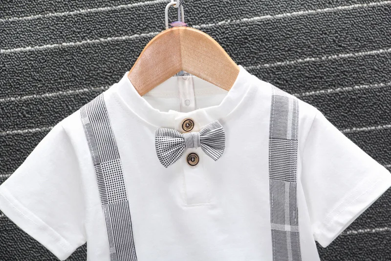 Blue Summer Casual Boys Sets Version Children's Short Sleeve T-shirts and Shorts Baby Bow Tie Strap Two-piece | Детская одежда и
