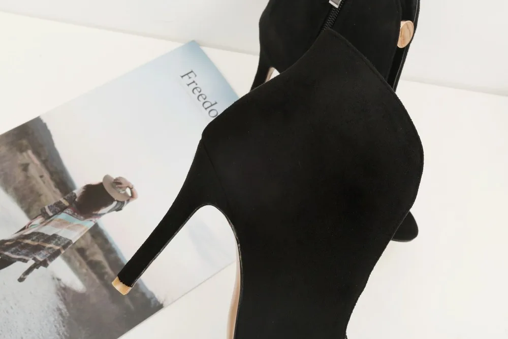 New Fashion Woman Faux Suede Pumps Sexy Open Toe Ankle Boots Slip On Deep V Cut High Heel Lady Autumn Shoes