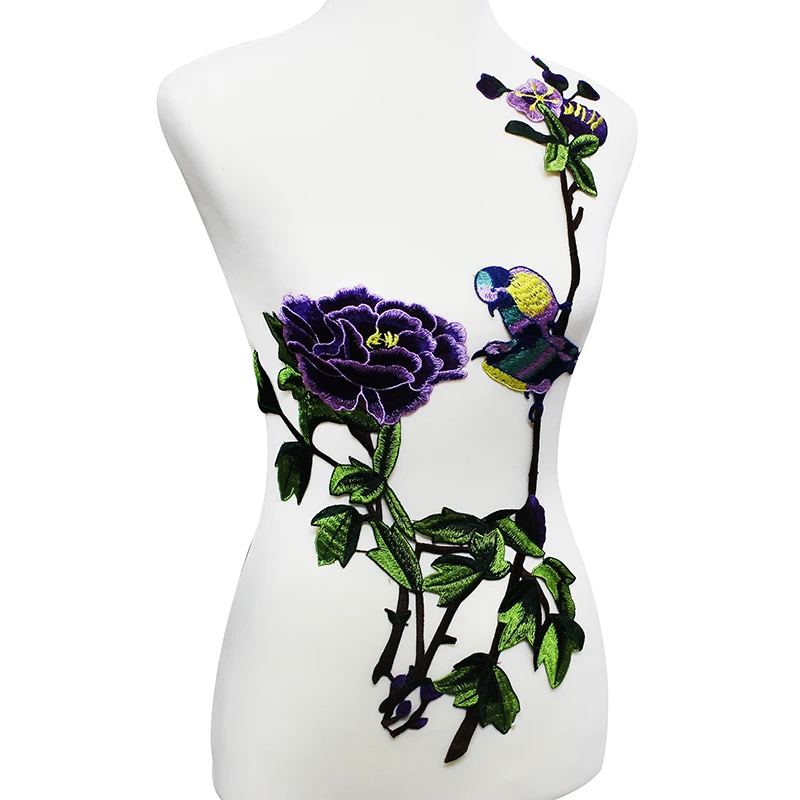 10 шт. кружевная ткань фиолетового зеленого цвета с изображением птицы и дерева