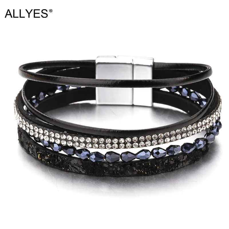 ALLYES Slim браслеты из веревки и кожи для женщин ювелирные изделия Модные Кристаллы
