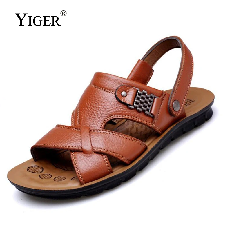 YIGER/Новые мужские сандалии летние пляжные из натуральной кожи мужская