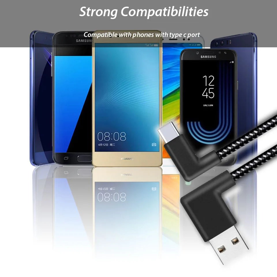 20 см короткий 90 градусов USB Type C зарядный кабель L форма для зарядного устройства