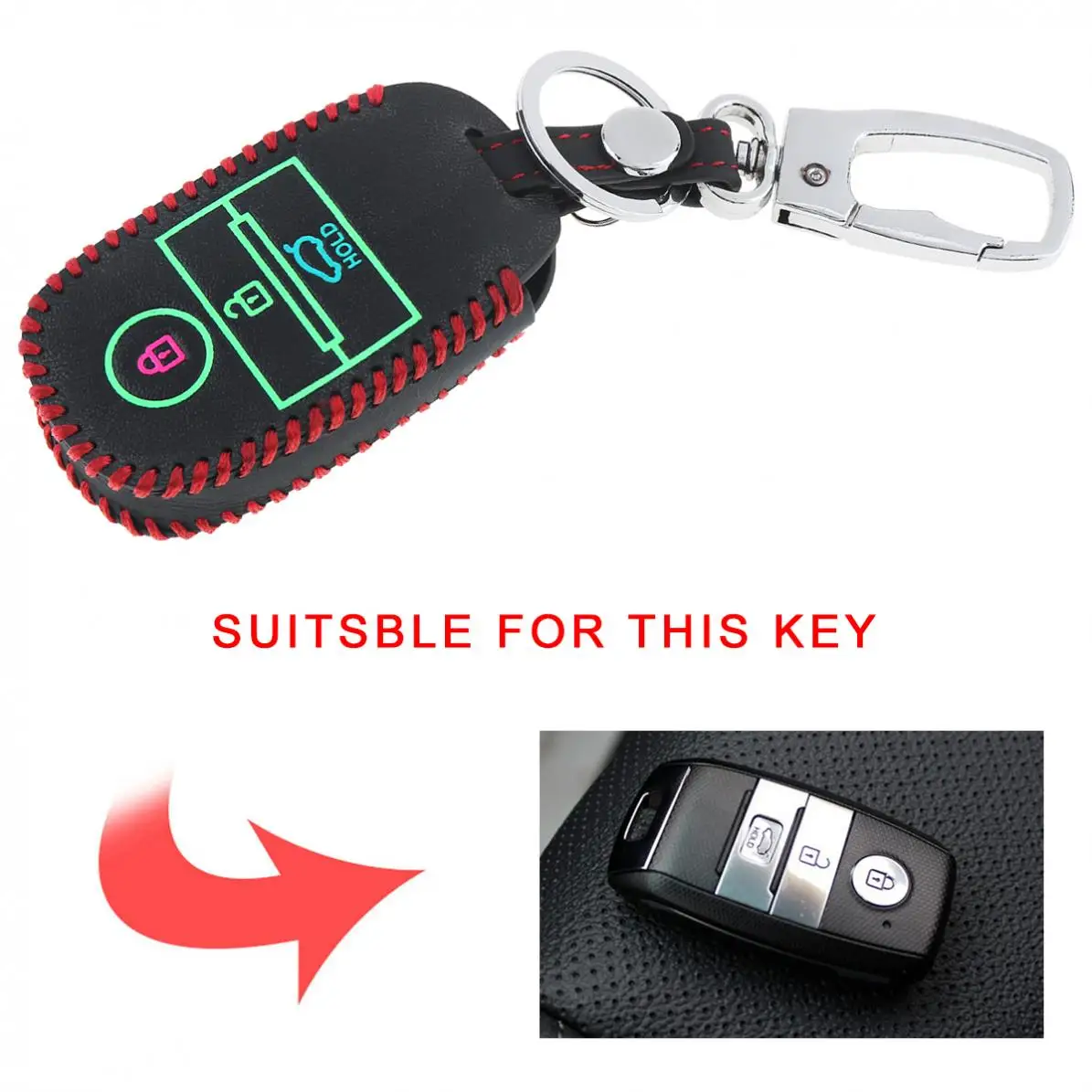 3 Colors Buttons Hand Sewed Leather Noctilucent Car Key Cover Protector Holder with Hang Buckle for KIA RIO Sportage 2016 Ceed | Автомобили