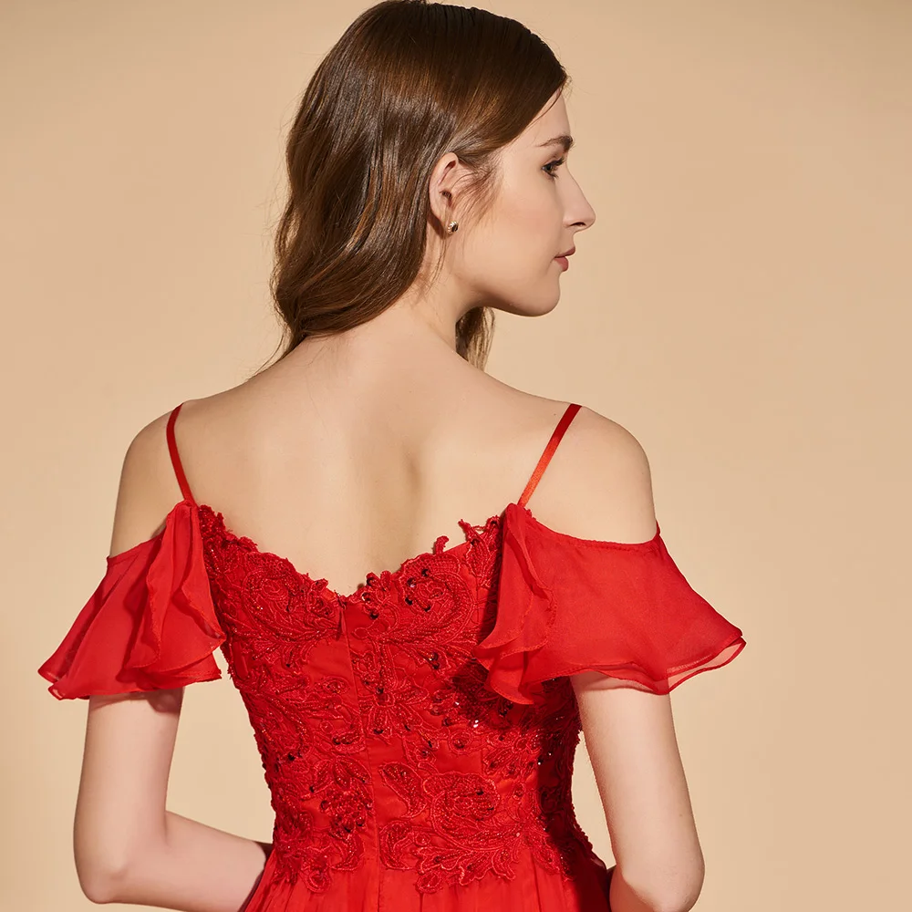 Платье красное длинное вечернее с v образным вырезом и аппликацией|gown prom|prom dress