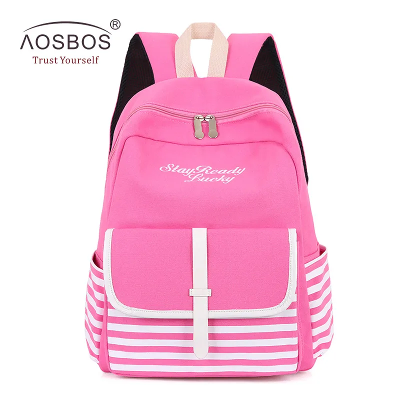 pink Aosbos, модные полосатые школьные сумки, плотные холщовые рюкзаки с вышивкой для ноутбука, рюкзаки для девочек-подростков, повседневный рюкзак с принтом, Mochilas - Цвет: pink