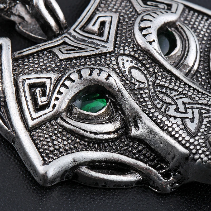Новое ожерелье с подвеской в стиле ретро 1 шт. Norse головой волка и зелеными глазами