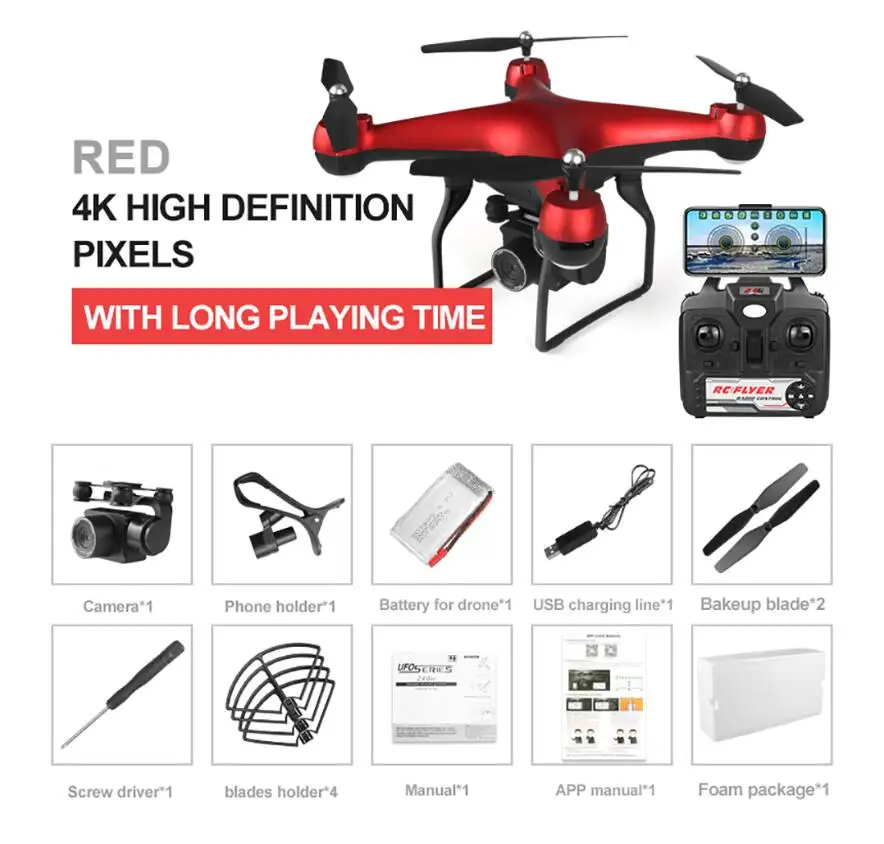 4K Camera Red Дрон 4k RC Квадрокоптер Дрон с HD 1080P Wifi камера видео стабильный Rc вертолет F68 RC Дрон против DJI Phantom 4 3 H480 - Цвет: 4K Camera Red
