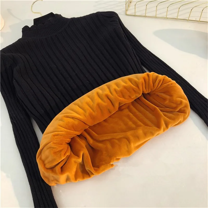 Korobov Auttum Winter New Sweater Slim Warm Sueter Female Half Turtleneck Fleece Women Pullover Bottom Knitwear Crop Tops 75874 | Женская