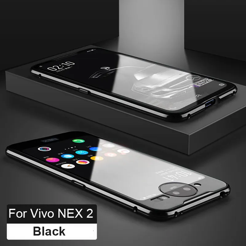 Black Двустороннее закаленное стекло для Vivo NEX двойной дисплей Магнитная Адсорбция флип чехол для Vivo NEX 2 Nex2 металлический бампер чехол Funda - Цвет: Black