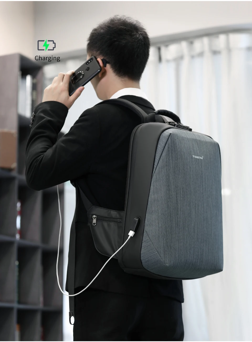Tigernu, новинка, RFID, TSA, Противоугонный замок, рюкзаки для ноутбука, мужские, usb зарядка, водонепроницаемый, для путешествий, школьный рюкзак для мужчин, Большой рюкзак