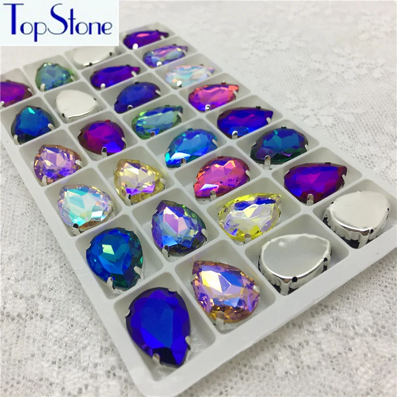Glass Crystal Teardrop Droplet Sew On Rhinestones With Silver Claw Setting All AB Colors Sew-On Stone 10x14~20x30MM | Дом и сад