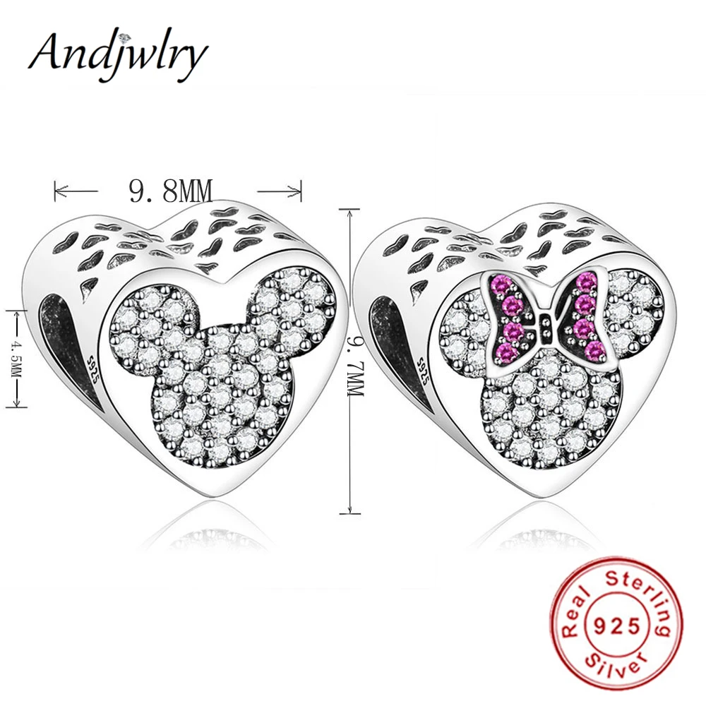 Fit Pandora шармы 925 пробы серебро браслет бусины Микки, Минни шармы мультфильм бусины для изготовления ювелирных изделий Berloque