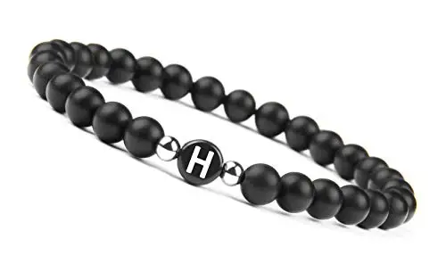 Letter H bracelet Браслет из бисера с натуральными камнями для мужчин и женщин, A-Z браслет с 26 буквами, 6 мм, матовый черный оникс, браслеты ручной работы, модное ювелирное изделие - Окраска металла: Letter H bracelet