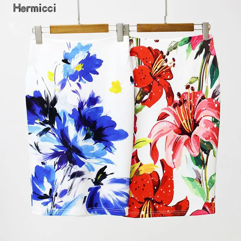 Юбка карандаш Hermicci женская с цветочным принтом эластичная облегающая юбка