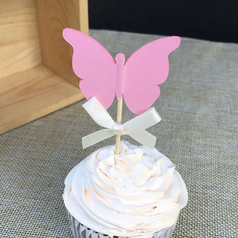Pink with Bow Индивидуальный бант цвета и Розовый двусторонний бабочка кекс топперы Свадебная вечеринка детские Феи вечерние украшения свадебный душ Декор - Цвет: Pink with Bow