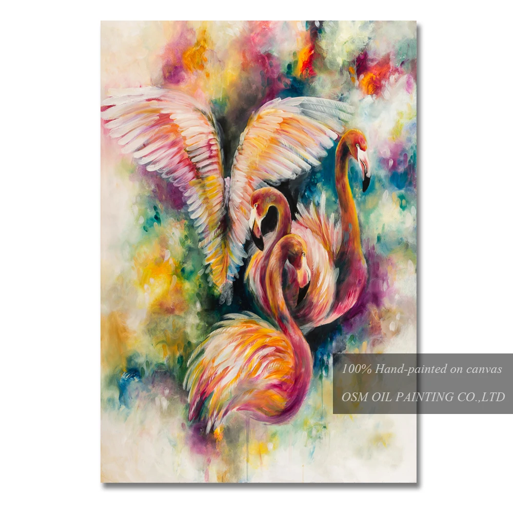 Top Artist Hand-pained High Quality Modern Abstract Flamingo Oil Painting on Canvas Colorful Decorative | Дом и сад