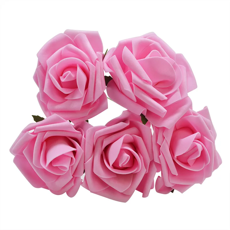 Pink 10 головок 8 см Декоративные Искусственные розы Свадебные невесты букет полиэтиленовый цветок пены для дома День Святого Валентина украшение дома - Цвет: Pink