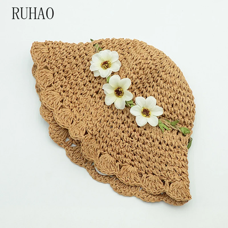 RUHAO летние шляпы для девочек подарок рафия ручной работы вязаная мягкая складная