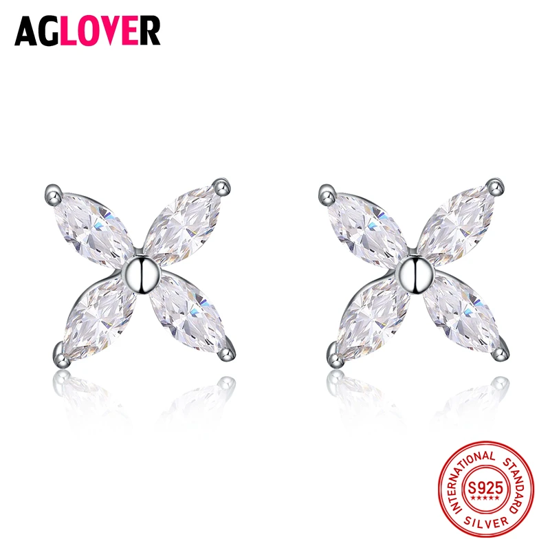 

Fashion Jewelry Silver 925 Stud Earrings Lucky Clover Flower Sweetheart Accessories Wedding Earring Women
