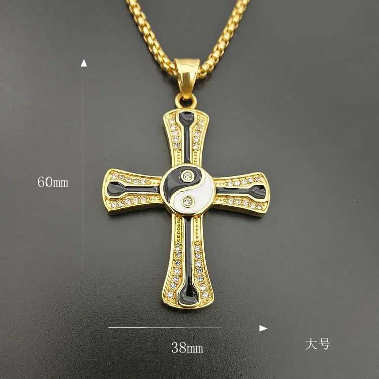 Нержавеющая сталь крест подвески ожерелья Золото Цвет Bling льдом в стиле хип-хоп