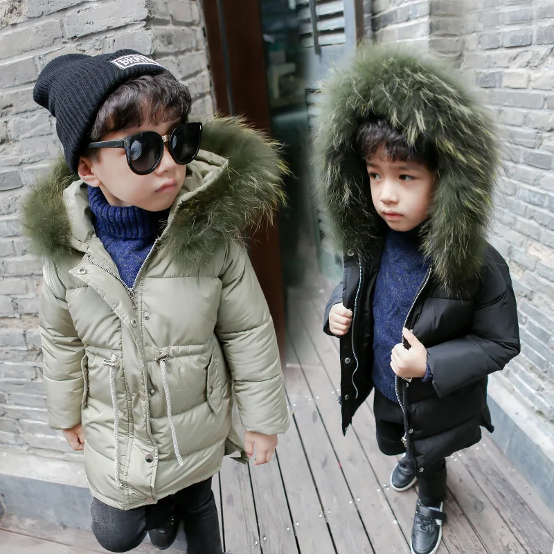 Стеганые Детские Зимние легкие хлопковые пуховики с большим меховым воротником