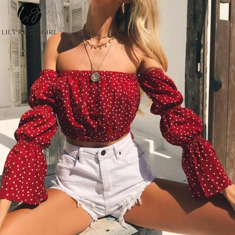 Lily Rosie девушка без бретелек Сексуальная короткая блузка рубашка Boho с длинным